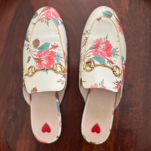 Gucci floral print leather loafers 38.5 - Picture 1 of 6